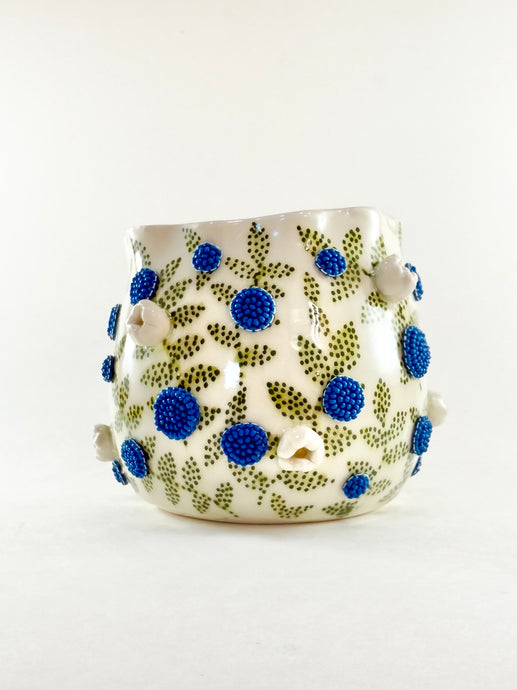 Handmade Handpainted Blueberry “Beaded” Ceramic Vase