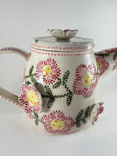 Load image into Gallery viewer, Handmade ceramic teapot handpainted with pink flower blossoms