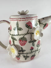 Load image into Gallery viewer, Handmade ceramic teapot handpainted with strawberries and blossoms