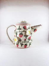 Load image into Gallery viewer, Handmade ceramic teapot handpainted with strawberries and blossoms