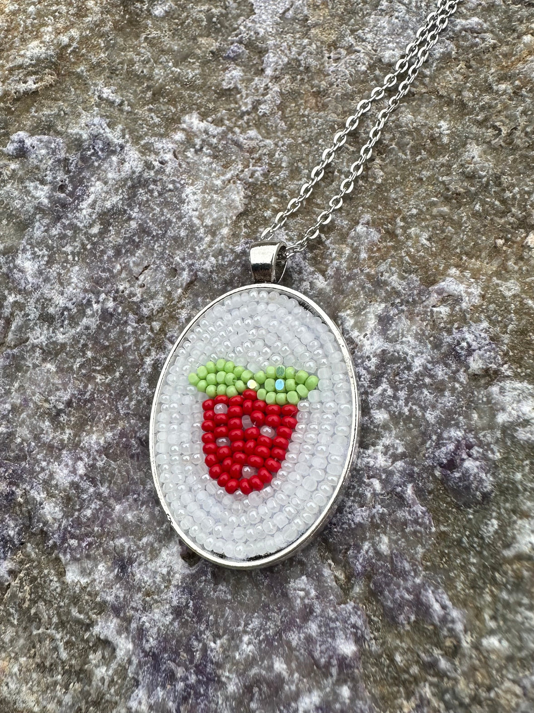 Hand beaded heart berry pendant necklace