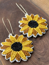 Load image into Gallery viewer, Handmade handbeaded sunflower earrings