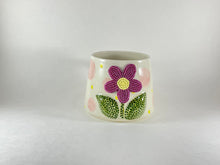 Load image into Gallery viewer, Handmade handpainted pottery mug with beaded flower
