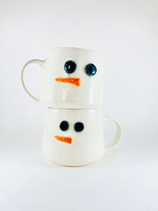 Handmade handpainted snowman pottery mug