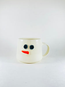 Handmade hand painted snowman pottery mug