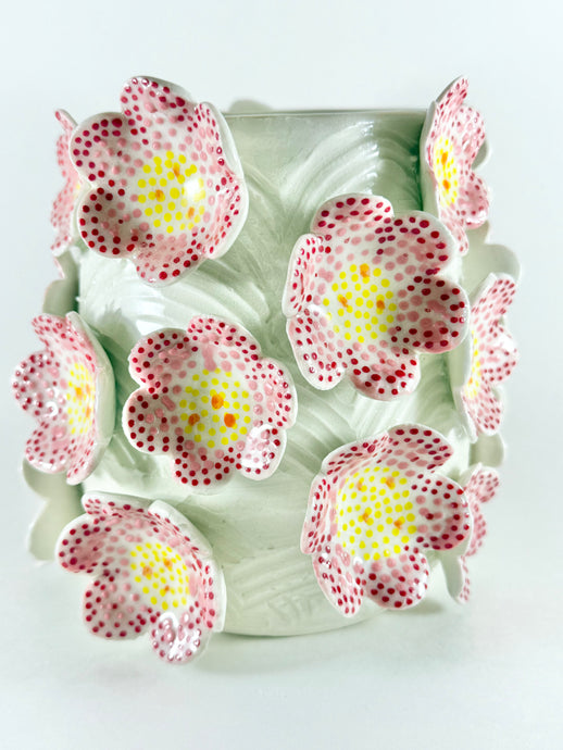 Handmade handpainted Pink Blossom Ceramic Vase