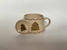 Load image into Gallery viewer, Handmade Handpainted Christmas Tree Pottery Mug and Trinket Dish Set